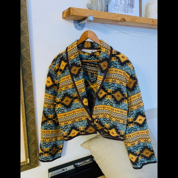 Vintage Jackets & Blazers - Vintage Aztec print jacket with wooden buttons.